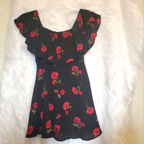 FOREVER 21 Black Floral A-Line Flare Dress - Size XS, 0 - Picture 5 of 5